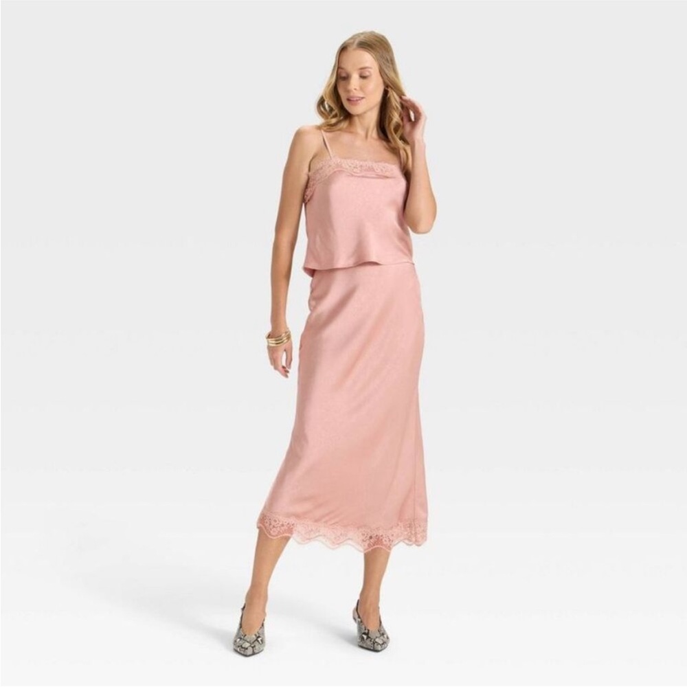 A New Day Blush Maxi Skirt Silk with Lace Trim NWT - Picture 4 of 6